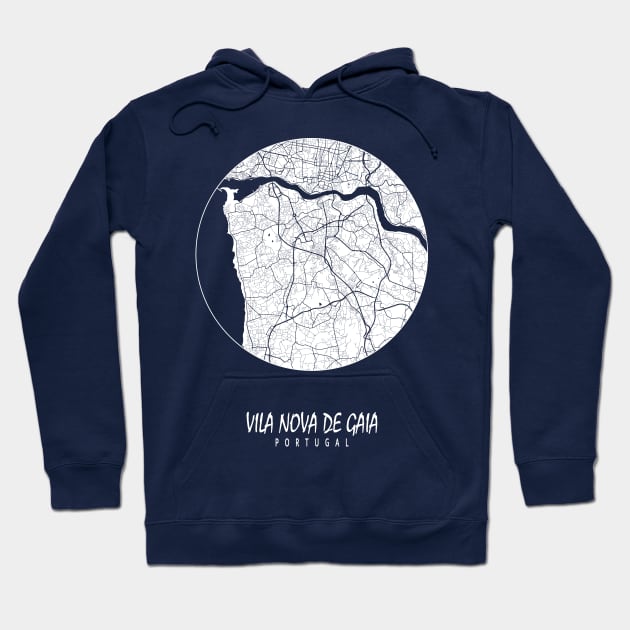 Vila Nova de Gaia, Portugal City Map - Full Moon Hoodie by deMAP Studio